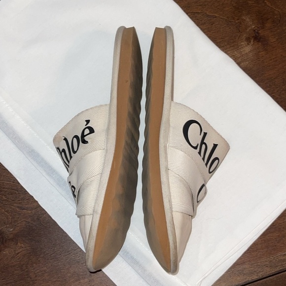 CHLOE WOODY LOGOED CANVAS & LEATHER WHITE MULE SLIPPERS Sz. 38/ US 8 - Picture 8 of 17